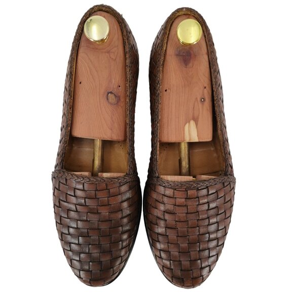 Zelli Italian Handmade Dress Shoes Brown Woven Leather Loafers Mens 8.5 Slip-ons - Picture 9 of 11